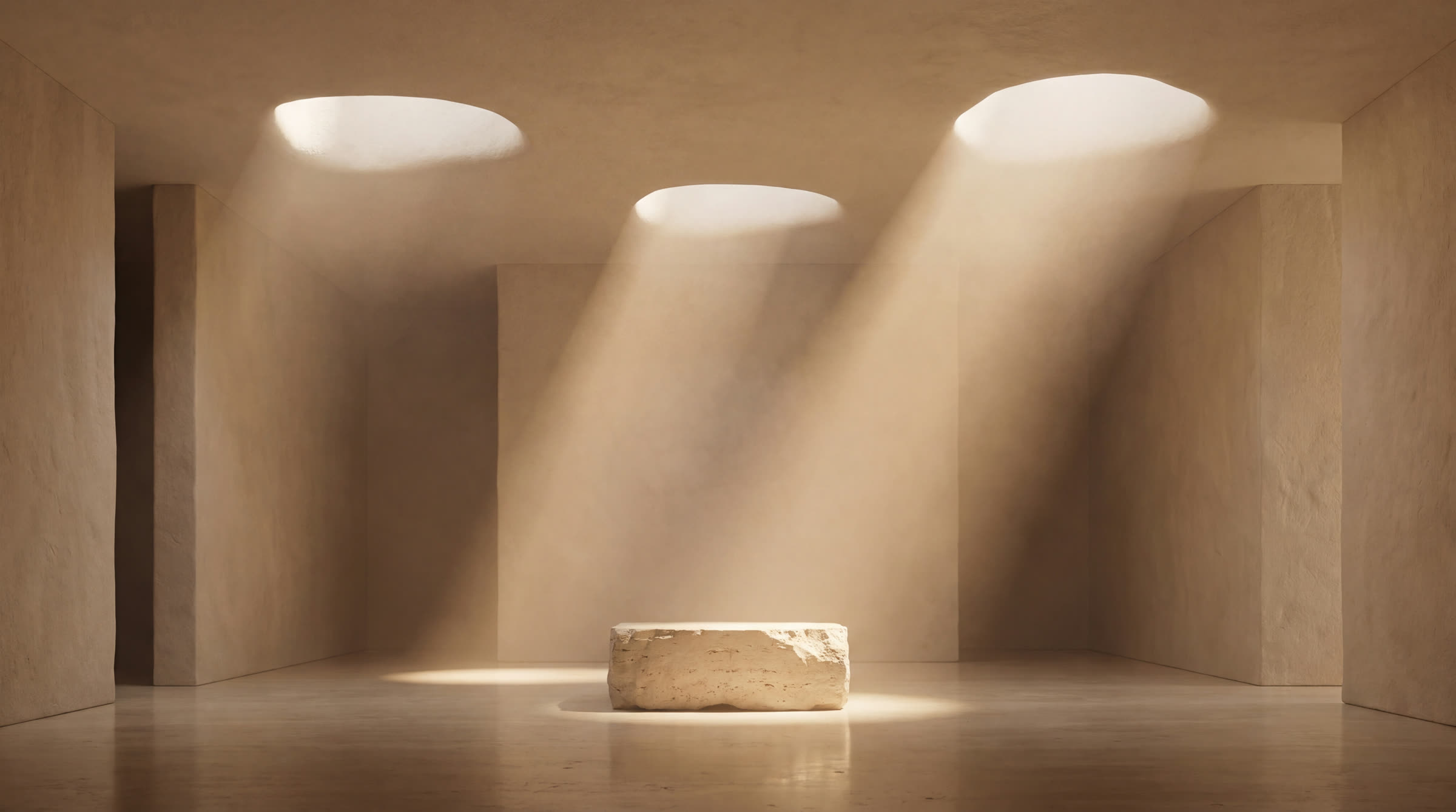 Three zenithal lights over a single travertine block